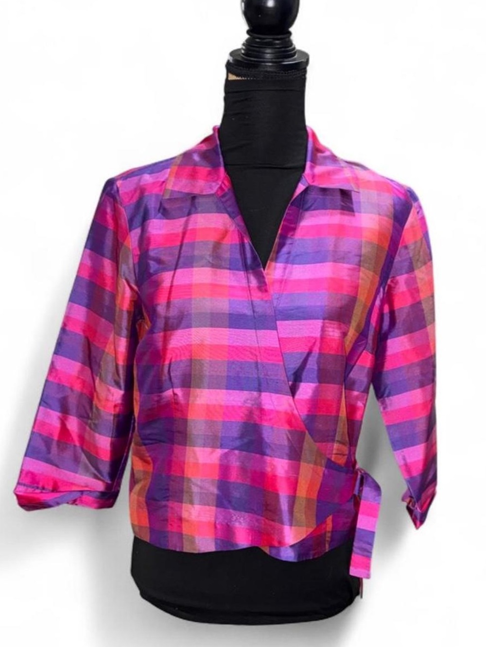 Clio Pink & Purple Plaid Wrap Blouse